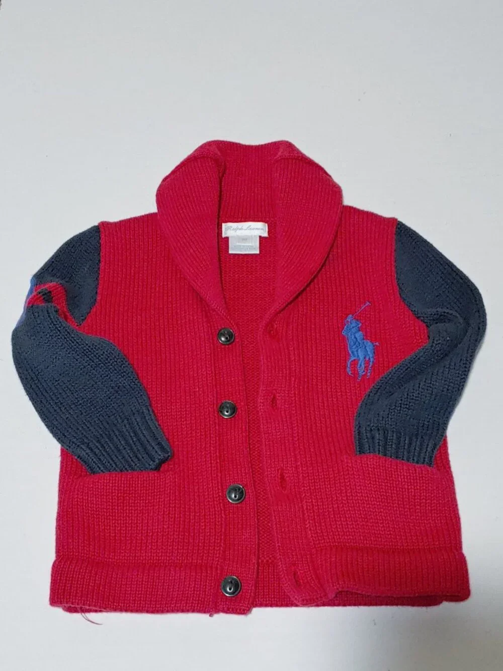 Ralph Lauren Colorblock Embroidered Big Pony Shawl Jacket Size 18M Red